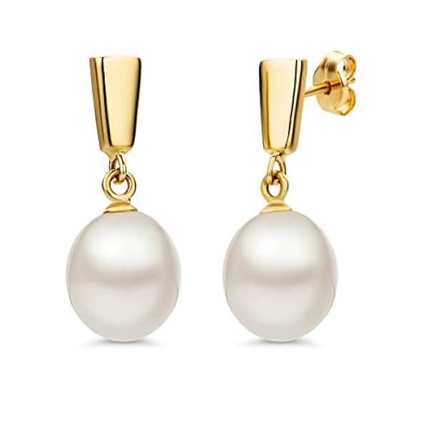 Miore Pendientes de gota para mujer, perlas de agua dulce, oro amarillo, 14 quilates, 585, Oro amarillo, Perla